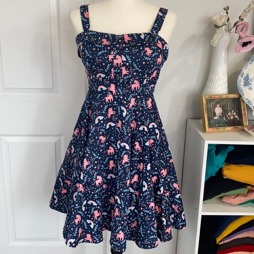 Eva Rose Unicorn Dress Foldover Style Blue and Pink